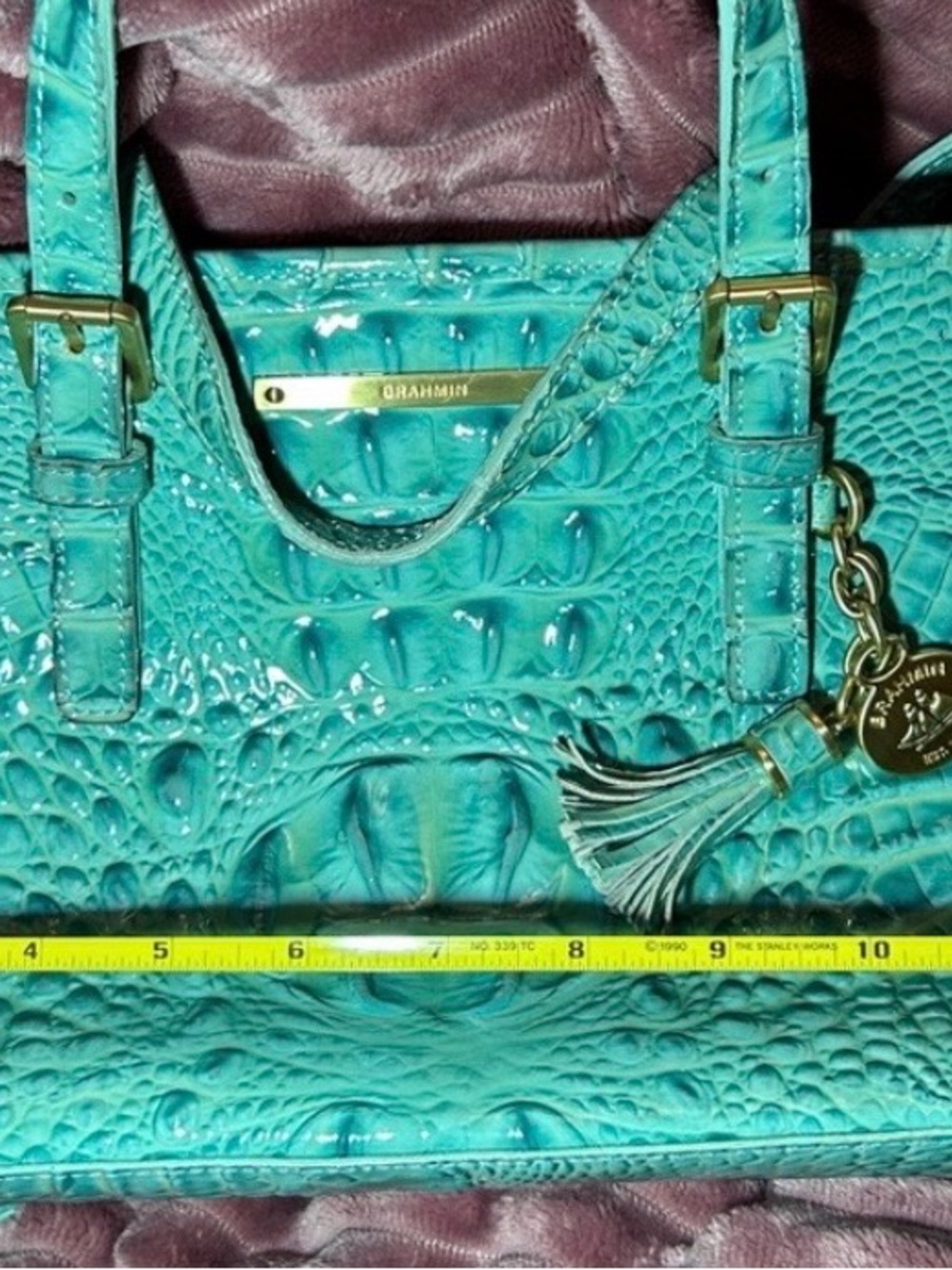 Brahmin Turquoise Croc-Embossed Tote with Removable Strap - Picture 4 of 6